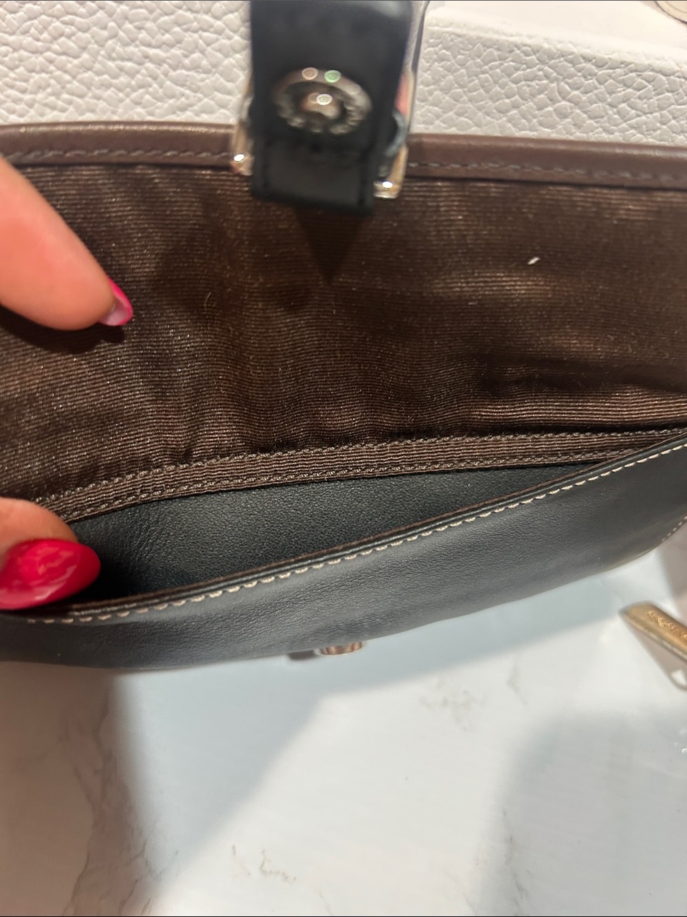Coach Black Leather Wristlet with Brown Trim and Buckle - Picture 2 of 6